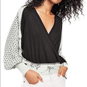 EUC Free People Black Mint M Thermal Wrap Blouse